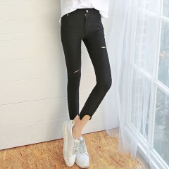 韩都衣舍春季新款不加绒薄款破洞外穿打底裤女九分裤韩版夏季 领券下单立减/单件包邮/先拍先发货！